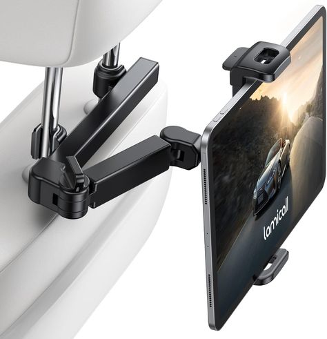 The Biaxial Extension Arm car tablet holder allows for adjustable viewing angles and easy installation, making it perfect for car trips with family and friends. It is compatible with a wide range of devices and can fit headrests of varying distances. The holder is sturdy and safe, with anti-slip rubber pads and a deeper hook design for stability during driving. Tablet Holder For Car, Hard Drive Accessories, Mobile Phone Stands, Tablet Mount, Ipad Holder, Car Headrest, Ipad 3, Support Telephone, Tablet Holder