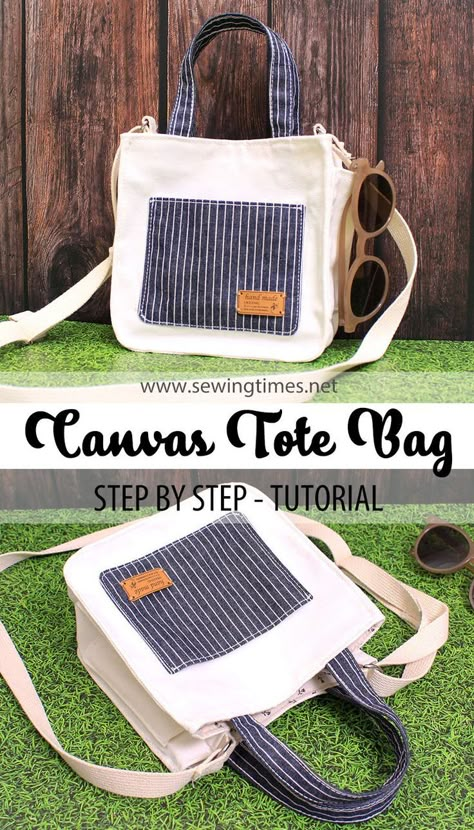 Diy Canvas Tote Bag, Tote Bag Diy Pattern, Handmade Fabric Purses, Creative Tote Bag, Diy Tote Bag Design, Canvas Bag Diy, Canvas Sling Bag, Tot Bag, Tote Bag Pattern Free