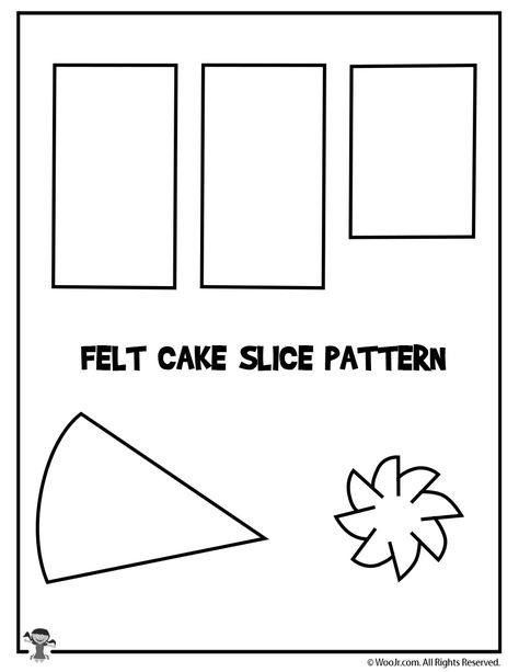 Cake Slice | Felt Food Tutorial + Pattern | Woo! Jr. Kids Activities Diy Felt Cookies Free Pattern, Cake Slice Template, Felt Food Patterns Free Templates, Felt Pizza Diy Food Patterns, Felt Cake Pattern, Felt Cake Tutorial, Felt Pie Slice, Felt Food Templates, Felt Food Patterns Free