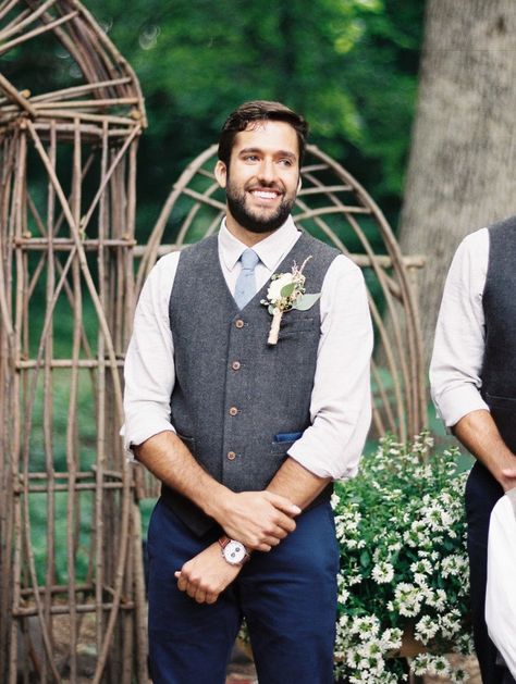 30 Wedding Day Looks Your Groom Needs to See | Brides.com Tweed Groom, Groom Vest, Rustic Groom, Casual Grooms, Dapper Grooms, Mens Wedding Attire, Groom Wedding Attire, Wedding Groomsmen, Groom Wear