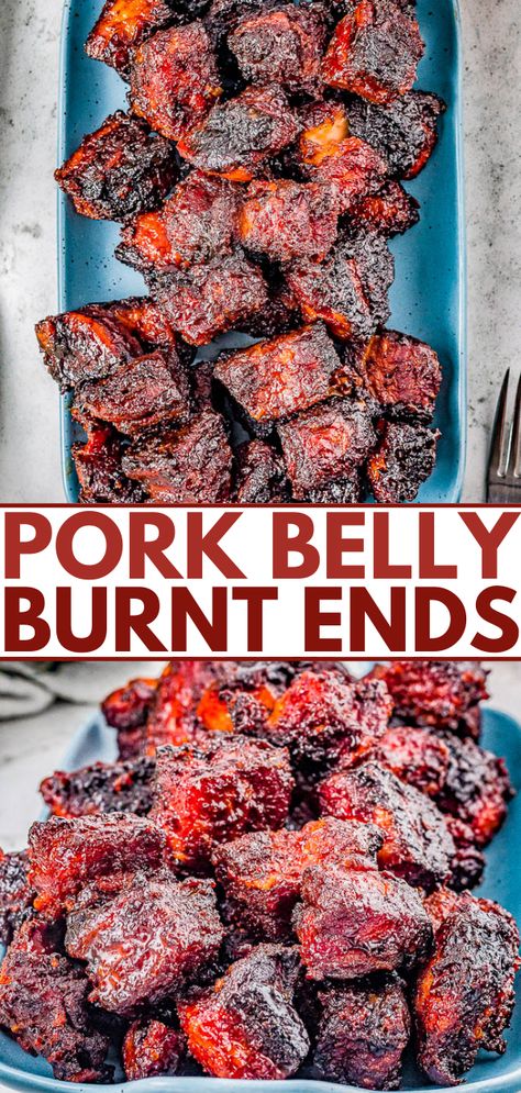 Pork Burnt Ends, Pork Belly Bites, Pork Belly Recipes Crispy, Pork Belly Burnt Ends, Easy Grilling Recipes, Averie Cooks, Pork Belly Recipes, Burnt Ends, Easy Grilling