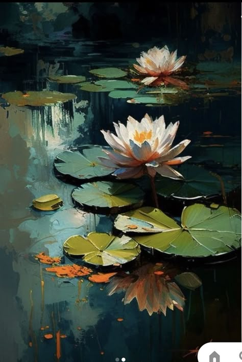 Painting Ideas Detailed, Oil Painting Aesthetic, Water Lilies Painting, Oil Painting Ideas, Pond Painting, Lotus Painting, Lily Painting, Acrylic Painting Flowers, Realism Painting