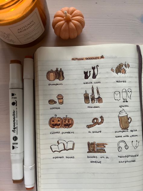 autumn, journaling, pumpkins, coffee, books, black cats, headphones, rain, romanticize the life Fall Notes Aesthetic, Romanticize The Life, Autumn Journaling, Autumn Bullet Journal, Fall Notebook, Autumn Journal, Fall Boards, Journal Inspiration Writing, Bullet Journal Ideas Templates