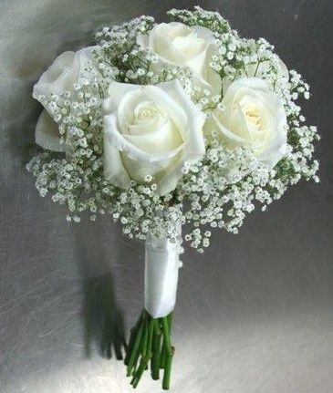 White Carnation Bouquet, Ontario Flowers, Baby's Breath Bridal Bouquet, Engagement Flowers, Rose Bridesmaid Bouquet, Baby's Breath Bouquet, Flowers Engagement, Ribbons Wedding, Flowers Arch