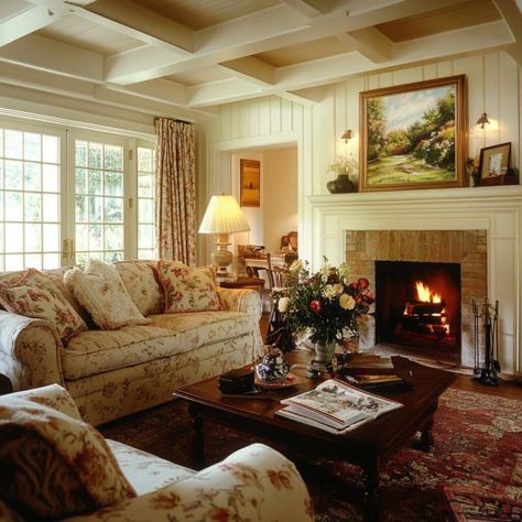 12 Cottage Living Room Ideas: Create a Cozy and Charming Space with Style | Florgeous English Country Cottage Interiors Living Room, Cottage Living Room Fireplace, English Cottage Fireplace Ideas, Cozy Fireplace Living Room, Cottage Interiors Cozy, Cottage Fireplace Ideas, Cottage Interiors Living Rooms, English Country Cottage Interiors, Cottage Couches