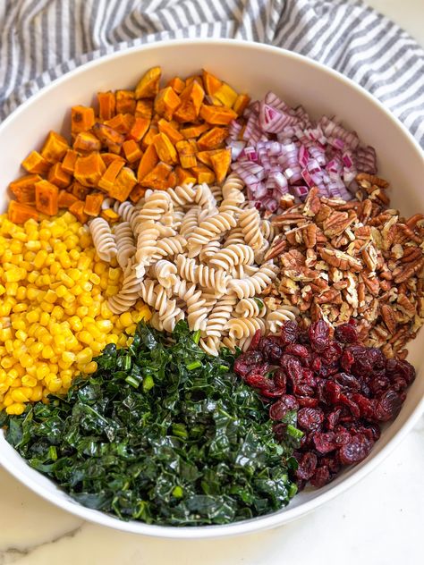 Fall Pasta Salad - Jackfruitful Kitchen Autumn Pasta Salad Recipes, Fall Pasta Salads For Parties, Vegan Fall Pasta Salad, Roasted Butternut Squash Pasta Salad, Giada Fall Pasta Salad, Fall Pasta, Gluten Free Noodles, Vegan Bowls, Cold Pasta