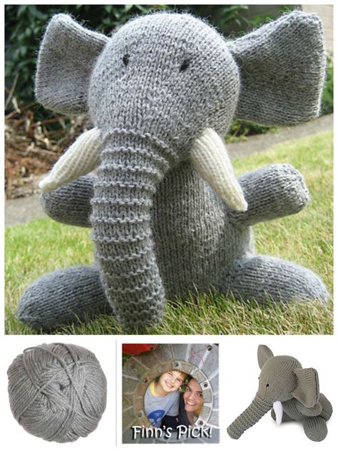 Finn's Pick: Knit Elephant by Sarah Keen - FREE Pattern! #knit #knitting #freepattern #elephant Elephant Knitting Pattern, Knit Elephant, Knitted Elephant, Knitted Bunnies, Free Knitting Patterns For Women, Elephant Soft Toy, Animal Knitting, Knitted Stuffed Animals, Crochet Elephant Pattern