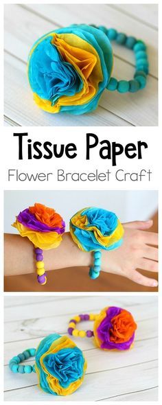 Tissue Paper Flower Bracelet Craft for Kids: Make these colorful tissue paper flower bracelets (or corsages) for Mother's Day, Cinco de Mayo or just for fun! Perfect for spring, birthday party, or bridal shower too! ~ BuggyandBuddy.com Coco Birthday, Spring Birthday Party, Bracelet Craft, Spring Birthday, 5 De Mayo, Birthday Crafts, Crafts For Kids To Make, Hispanic Heritage, Camping Crafts