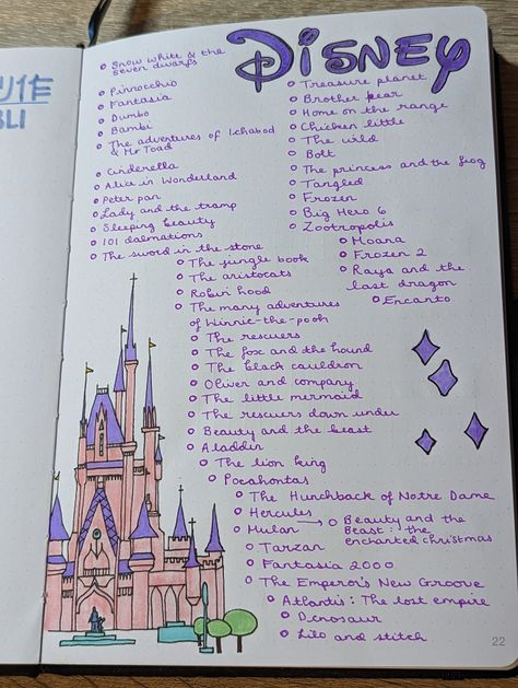 Journal / bullet journal / scrapbook page, Disney classics, Disney watchlist, Disney movies, Disney films Disney Journal Pages, Watchlist Bullet Journal, Watchlist Journal, Disney Journal Ideas, Disney Watchlist, Netflix Journal, Bullet Journal Films, Disney Travel Journal, Disney Bullet Journal Ideas