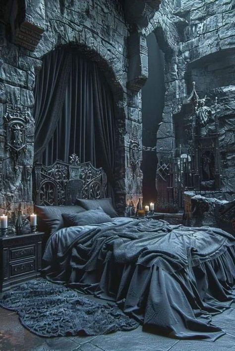 Fantasy Bedroom Design, Dark Elegant Bedroom, Bedroom Design Elegant, Dark Fantasy Bedroom, Fantasy Bedroom Ideas, Twilight Realm, Sif Dark Souls, Gothic Interior Design, Mystical Decor