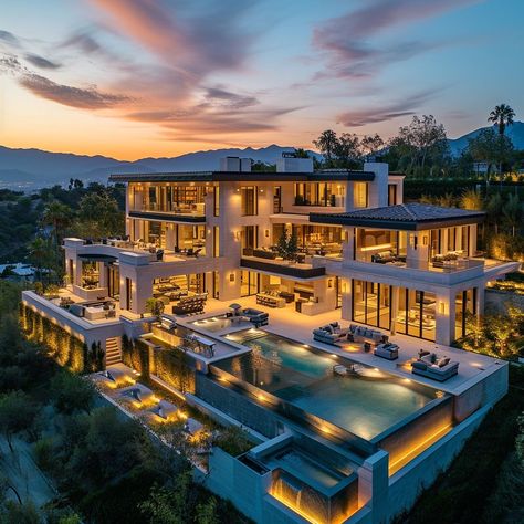 Big Modern Mansion Exterior, Cool Houses Mansions, Billionare Houses Luxury, Mansion On The Water, Modern Luxury House Exterior Mansions, Giant Modern Mansion, Modern Mega Mansion Exterior, Dream House Mansions Luxury Modern, Modern Luxury Houses Mansions