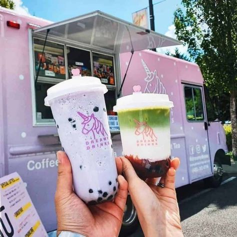 Boba Tea Food Truck, Bubble Tea Food Truck, Boba Food Truck, Small Boba Shop, Boba Shop Design, Cute Boba Shop, Tea Food Truck, Boba Stand, Boba Tea Business