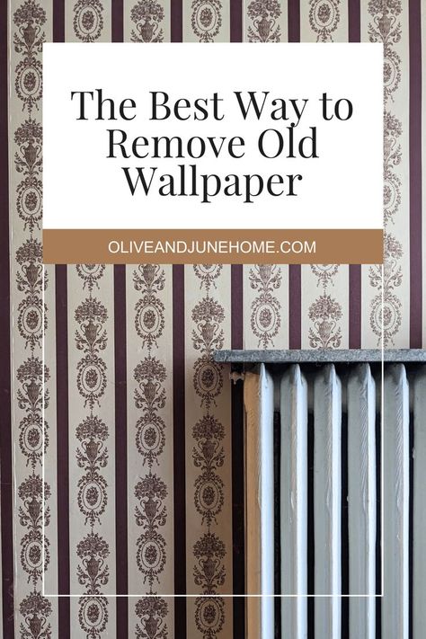 Old striped wallpaper with radiator and text overlay Taking Off Wallpaper, Room With Wallpaper, Removing Wall, Removing Old Wallpaper, Remove Wall, Rv Interior Remodel, Victorian Wallpaper, With Wallpaper, How To Hang Wallpaper