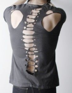 Skeleton shirt cut out wanba try this! Jasper Aesthetic, Diy Cutout Shirt, Wilson Costume, Shirts With Holes, Punk Fashion Diy, Diy Cut Shirts, Cutout Shirts, Ripped Shirts, Upcycle Clothes Diy