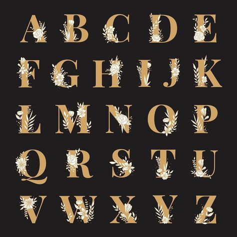 Letter Alphabet Fonts, Abc Calligraphy, Typography Psd, Typography Fonts Alphabet, Alphabet Capital Letters, Letterpress Type, Typography Script, Floral Font, Floral Typography