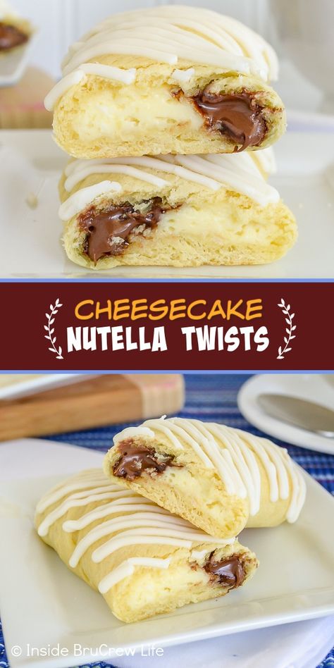 Nutella Twists, Nutella Crescent Rolls, Crescent Dough Recipes, Cheesecake Nutella, Easy Crescent Roll Recipes, Nutella Cream Cheese, Crescent Roll Recipes Dessert, Easy Pastry, Crescent Roll Dessert