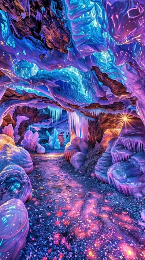 Cave Of Crystals, Ice Room Aesthetic, Ice Cave Aesthetic, Cave With Crystals, Crystal Cave Aesthetic, Cave Stalactites, Gem Cave, Fantasy Cave, Magical Cave