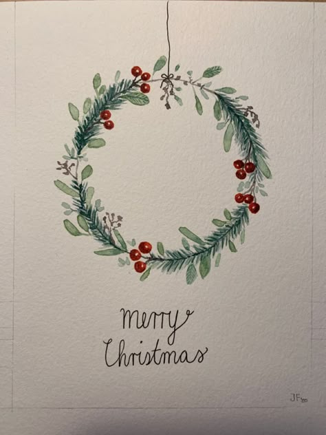 Christmas Card DIY Aesthetic Christmas Cards Ideas, Christmas Card Aesthetic Ideas, Christmas Cards Ideas Aesthetic, Cards Watercolor Handmade, Xmas Cards Watercolour, Aesthetic Christmas Cards Handmade, Christmas Cards Handmade Aesthetic, Christmas Watercolor Paintings Cards, Christmas Card Painted