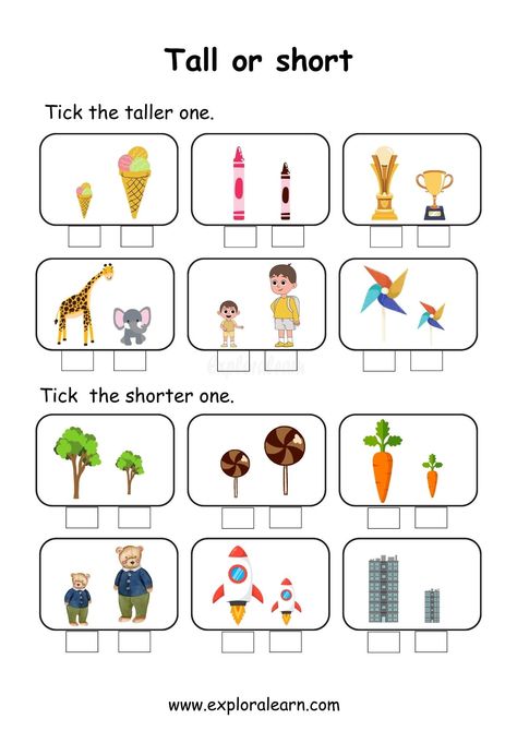 Tall and Short Maths Worksheet For Ukg Kids English, Maths Worksheet For Class Lkg, Tall And Short Worksheets Kids, Tall Short Worksheet, Opposites Worksheet Preschool, Playgroup Worksheets For Kids, Lkg Maths Worksheets, Worksheets For Playgroup, Worksheet For Nursery Class