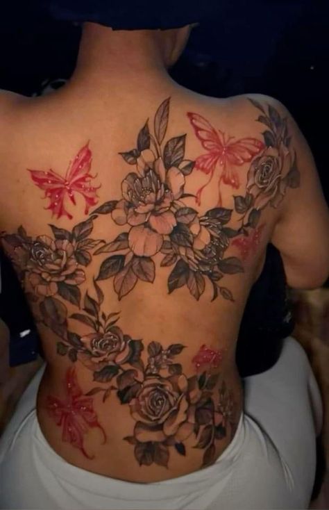 Hip And Leg Tattoos Women, Tattoos On Buttocks For Black Women, Detailed Back Tattoo Women, Flower Tattoo On Chest Female, Full Back Sleeve Tattoo Women, Back Tattoo Connected To Thigh, Full Back Women Tattoo, Woman’s Full Back Tattoo Ideas, Full Back Butterfly Tattoo