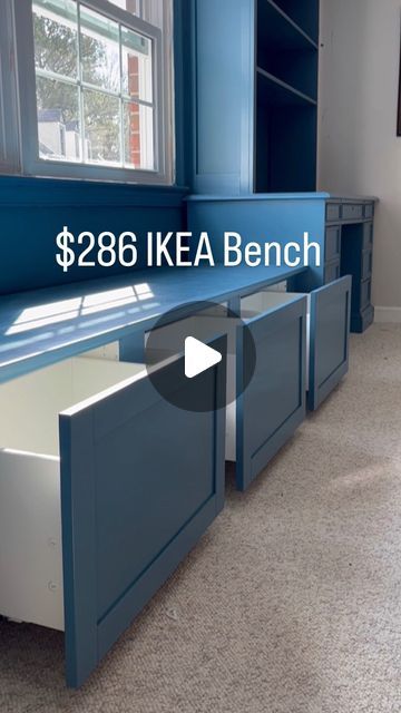 Built In Seating Under Window, Create Window Seat, Diy Ikea Bench Seat, Build In Bench Under Window, Under Window Built In Storage, Windows With Bench Seats, Ikea Bookcase Bench, Dining Bench With Drawers, Ikea Built In Around Window