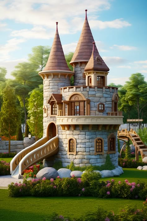 Craft a castle where dreams come alive under the sun! Our DIY ideas guide you in building a fairytale fortress in your own backyard. From towers to turrets, inspire endless outdoor adventures for your young royalty. Extreme Playhouses, Mini Castle House, Grounded Game, Environmental Background, Playgrounds For Kids, 1 Acre Homestead, Grand Castle, Castle Playhouse, Tower Castle