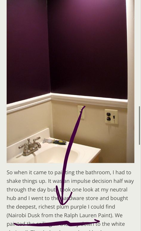 Deep Purple Bathroom Ideas, Plum Bathroom Decor, Eggplant Bathroom Ideas, Plum Bathroom Walls, Plum Powder Room, Dark Plum Bathroom, Dark Plum Paint Color, Plum Room Ideas, Deep Purple Bathroom