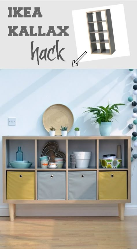 How to create a sideboard with tapered legs from IKEA Kallax Stairs Bathroom, Living Room Hacks, Kallax Hack, Ikea Kallax Hack, Hacks Ikea, Ikea Living Room, Room Hacks, Ikea Kallax, Ikea Ideas