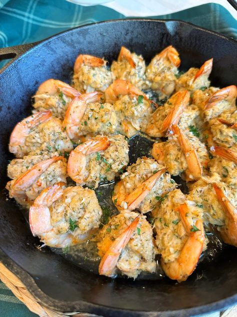 Crab Stuffed Shrimp - Coined Cuisine Shrimp Stuffed Crabmeat, Shrimp Stuffed Crab Cakes, Crab Cake Stuffed Shrimp, Crab Shrimp Recipes, Shrimp And Crab Cakes, Stuffed Shrimp With Crabmeat Recipes, Crab Stuffed Shrimp Recipe, Baked Stuffed Shrimp Casserole, Stuffed Shrimp With Crabmeat