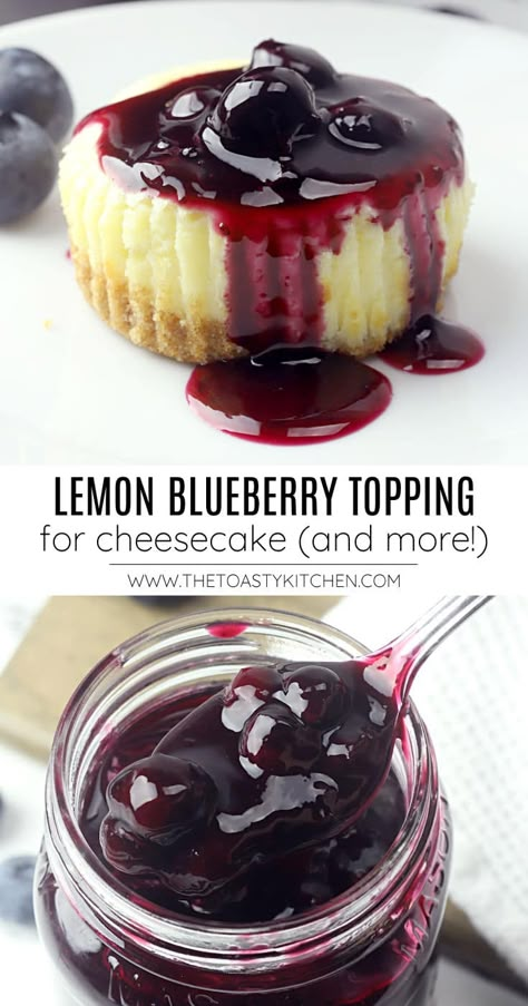 Lemon blueberry topping for cheesecake recipe - by The Toasty Kitchen. Lemon blueberry topping is the perfect sauce for a slice of cheesecake, stack of pancakes, or bowl of ice cream. Made with fresh blueberries and lemon on the stove top in just a few minutes - it's easier than you think! #blueberrysauce #blueberrytopping #lemonblueberrysauce #lemonblueberrytopping #cheesecaketopping #fromscratch #blueberries #lemon #sauce #recipe Blueberry Topping For Cheesecake, Homemade Milkshake Recipe, Topping For Cheesecake, Cheesecake Wedding, Slice Of Cheesecake, Cheesecake Topping, Tooty Fruity, Lemon Blueberry Cheesecake, Bowl Of Ice Cream