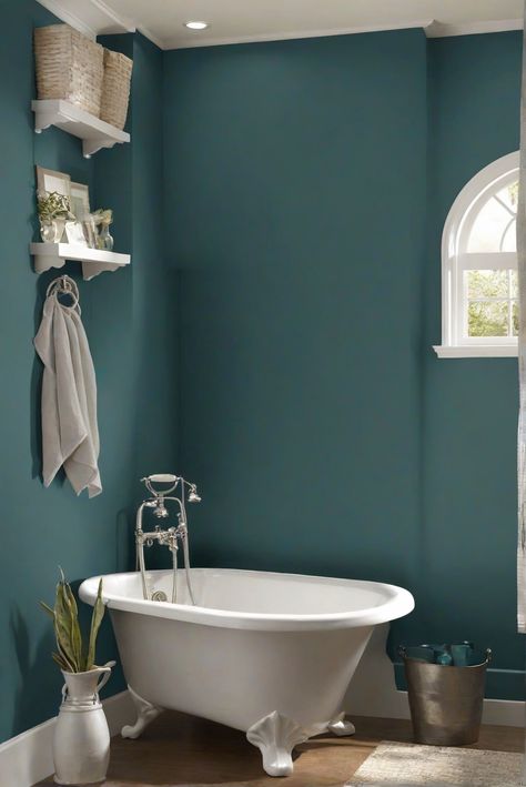 interior design services,home decorating ideas,paint color consultant,wall paint consultation Deep Dive Paint Color, Ocean Bathroom Paint Colors, Popular Bathroom Paint Colors 2024, Deep Sea Dive Color Palette, Life Aquatic Bathroom, Teal Bathroom Ideas, Bathroom Wall Colors, Teal Bathroom, Deep Sea Diving