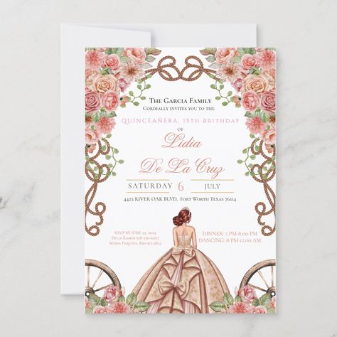 Create your own Invitation | Zazzle Rancho Quince, Rustic Quinceanera, 15 Party Ideas Quinceanera, 15 Party Ideas, Quince Decor, Pink Wonderland, Champagne Quinceanera Dresses, Pink Sweet 16, Pink Quinceanera