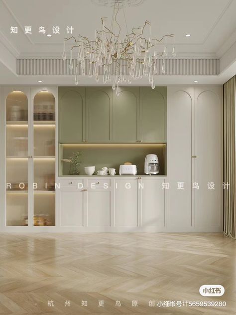 Light Grey Kitchen Cabinets With White Quartz Countertops, Light Grey Kitchen, Crockery Cabinet Design, Light Grey Kitchen Cabinets, White Quartz Countertops, Flat Furniture, Crockery Cabinet, Crockery Unit Design, Crockery Unit