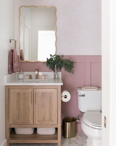 teen bathroom reveal✨ I am so excited to finally reveal this sweet teen bathroom as the first post of 2024!! One of my favorite colors to… | Instagram Blush And White Bathroom, Bright Guest Bathroom, Small Powder Room Tile Ideas, Pink Wainscoting Bathroom, Small Bathroom Ideas Girly, Blush Powder Room, Cute Bathroom Ideas For Teen Girl, Pink Half Bath, Bathroom Ideas Teenage Girl