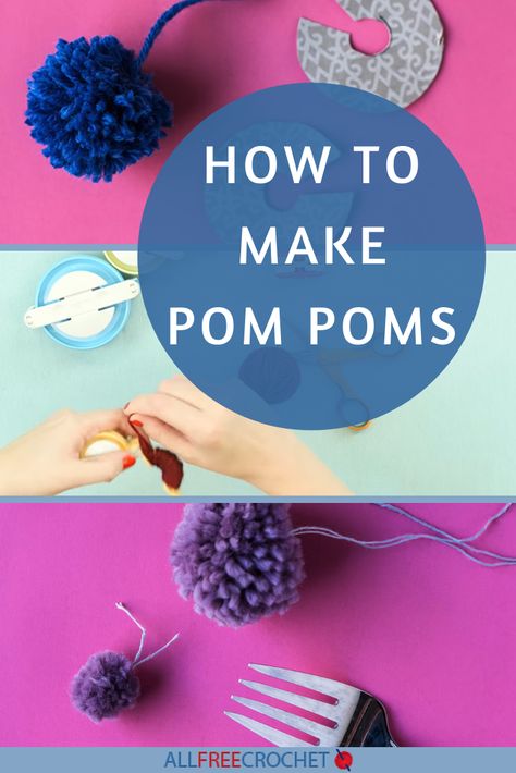 How to Make a Pom Pom (4 Ways!) Yarn Crafts Easy, Diy Yarn Pom Pom, Diy Easy Craft Ideas, Handprint And Footprint Crafts, Diy Pom Pom Rug, Crafts Diy Easy, Make Pom Poms, Yarn Pom Poms, Pompon Diy