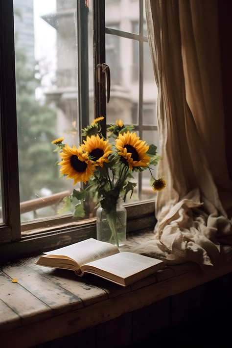 Book Cozy Aesthetic, September Core Aesthetic, Books And Plants Aesthetic, Book World Aesthetic, Tranquility Aesthetic, Ambiance Aesthetic, September Photography, Soothing Pictures, Sunflowers Aesthetic