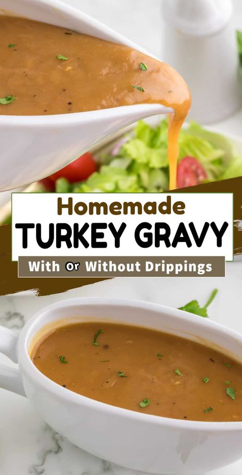 Skip the store-bought stuff and try this foolproof homemade turkey gravy recipe that will elevate any holiday meal or special occasion. Make the perfect turkey gravy each and every time, with or without drippings! Turkey Gravy Recipe Easy, Best Turkey Gravy, Turkey Gravy From Drippings, Turkey Gravy Easy, Homemade Turkey Gravy, Making Turkey Gravy, Homemade Gravy Recipe, Gravy From Scratch, Easy Gravy Recipe