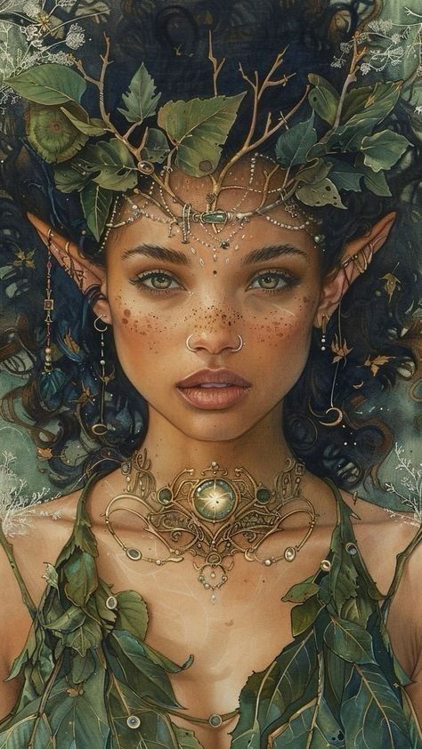 Mythical Creatures Aesthetic, Nymph Costume Ideas, Fairy With Horns, Fairy Art Aesthetic, Mythical Forest Creatures, Fae Woman, Book Character Art, Fae People, Warrior Fairy