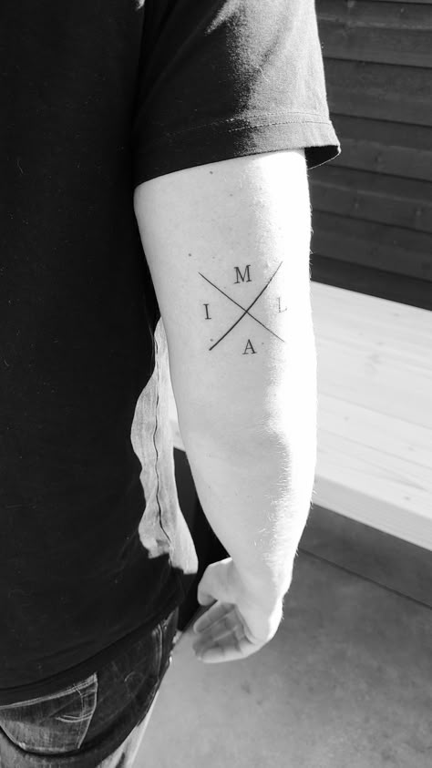 X Cross letter tattoo Family Letter Tattoo, Cross Initial Tattoo, Cross With Letters Tattoo, Men’s Name Tattoos, Family Related Tattoos For Men, Mila Tattoo Name, Mens Name Tattoos, Initial Tattoo Men, Family Tattoo Men