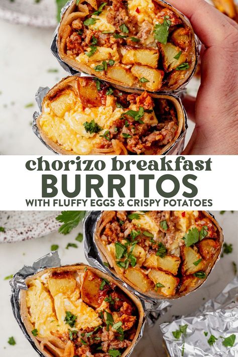 Chorizo Breakfast Burrito, Burrito Wrap, Chorizo Breakfast, Chorizo And Potato, Breakfast Burritos Recipe, Chorizo Recipes, Flour Tortilla, Fluffy Eggs, Breakfast Burrito