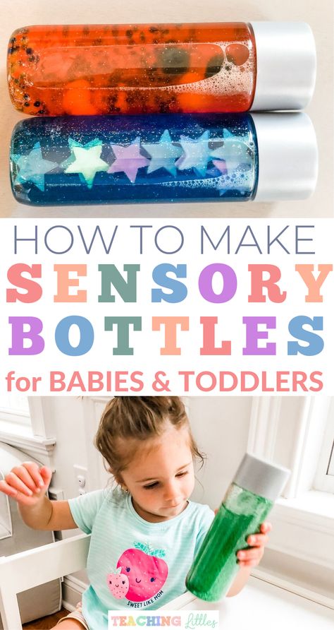 Make your own sensory bottles for your baby or toddler with this DIY guide. These sensory bottles provide your child with visual stimulation and play fun. Sensory Bottles For One Year Olds, Visual Stimulation Activities, Sensory Bottles With Baby Oil, Sensory Bottles For Babies, Baby Sensory Bottles, Sensory Bottles For Toddlers, Glitter Sensory Bottles, Sensory Bottle, Font Simple