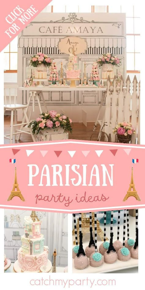 Paris Theme Birthday Party Ideas, Parisian Style Party, Paris Kids Party, Parisian First Birthday Party, French Birthday Party Ideas, Paris Tea Party, Kids Tea Party Ideas, Springtime In Paris Theme Party, Parisian Tea Party