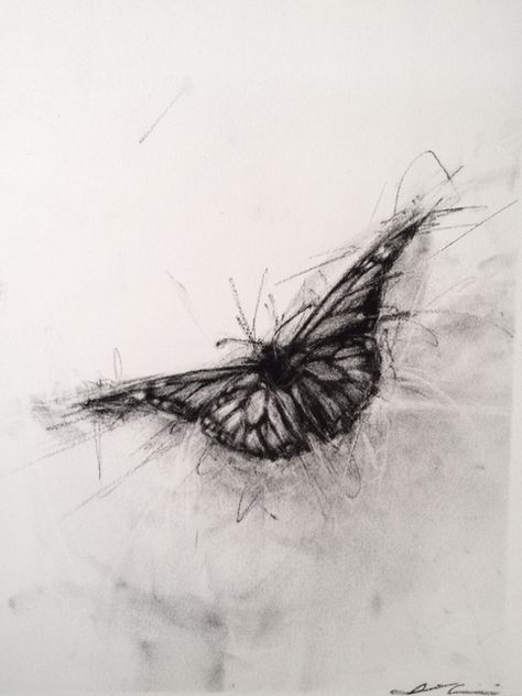 Monarch Butterfly in Flight Drawing With Charcoal, Charcoal Artwork, Charcoal Sketch, Charcoal Drawings, Charcoal Art, Butterfly Drawing, Pencil Art Drawings, Charcoal Drawing, 판타지 아트