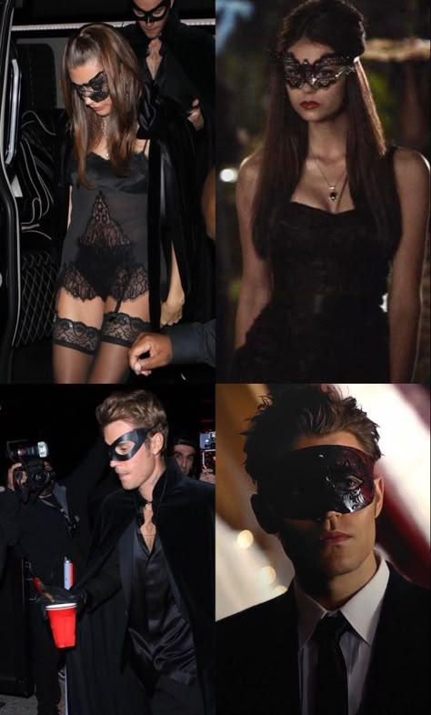 Stefan Salvatore Halloween Costume, Katherine And Stefan Halloween Costume, Stefan And Elena Halloween Costume, Justin And Hailey Bieber Halloween Costume, Hailey Bieber Vampire, Katherine And Damon Costume, Katherine Pierce Halloween Costume Ideas, Hailey Bieber Vampire Costume, Sexycore Outfit