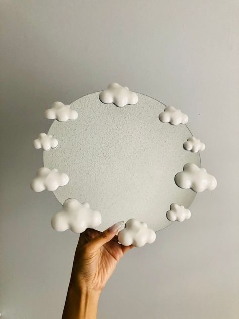 Spiegel Diy, Cloud Mirror, Cloud Decoration, Flower Mirror, Mirror Crafts, Mirror Ideas, Tanah Liat, Resin Wall Art, Clay Diy Projects