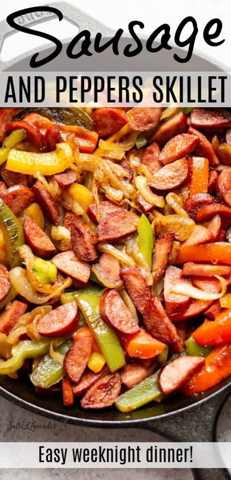 Smoked Sausage And Peppers, Sausage And Peppers Skillet, Sausage And Peppers Recipe, Sausage Peppers And Onions, Sausage Recipes For Dinner, Sausage Dinner, Smoked Sausage Recipes, Sausage Peppers, Easy Skillet Meals