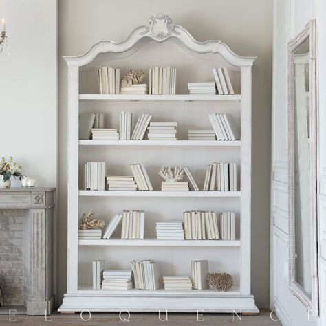 Antique Display Cabinet, French Style Living Room, French Provincial Decor, Solid Wood Bookcase, Living Room Antique, French Style Bed, Antique Bookcase, Vintage Bookcase, Pale White