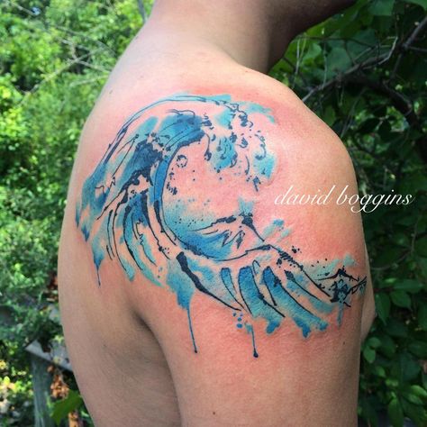 Time Symbol, Tattoos On Shoulder, Japanese Wave Tattoos, Tattoo Wave, Ship Tattoos, Cute Shoulder Tattoos, Wave Tattoos, Wave Tattoo Design, Watercolor Wave