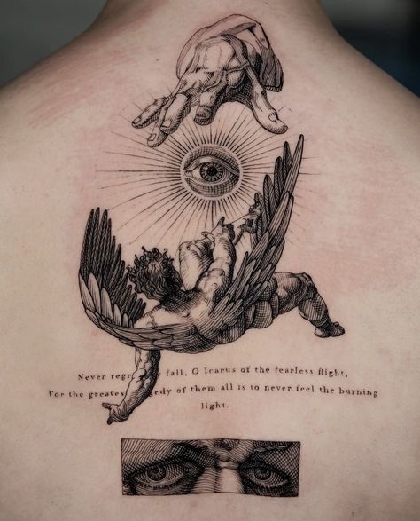 Icarus Tattoo, 16 Tattoo, Traditional Tattoo Inspiration, Tattoo Themes, Sharpie Tattoos, Sick Tattoo, Angel Tattoo Designs, Mythology Tattoos, Greek Tattoos