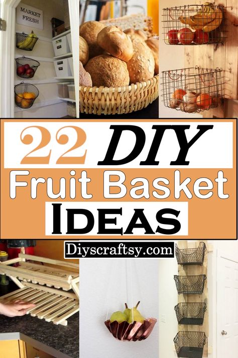 Hanging Wood Fruit Basket, Diy Fruit Storage, Diy Fruit Basket Dollar Store, Fruit And Veg Storage Ideas, Fruits Organization Ideas, Countertop Fruit Storage Ideas, Fruit Basket Ideas Kitchen Counter, Diy Fruit Basket Gift Ideas, How To Make A Fruit Basket